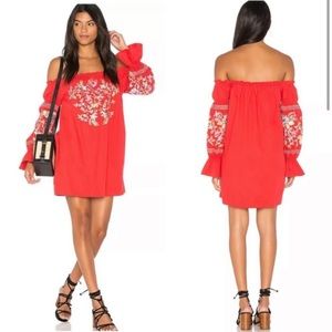 Free People Off Shoulder Embroidered Tunic
Dress Red Size Small